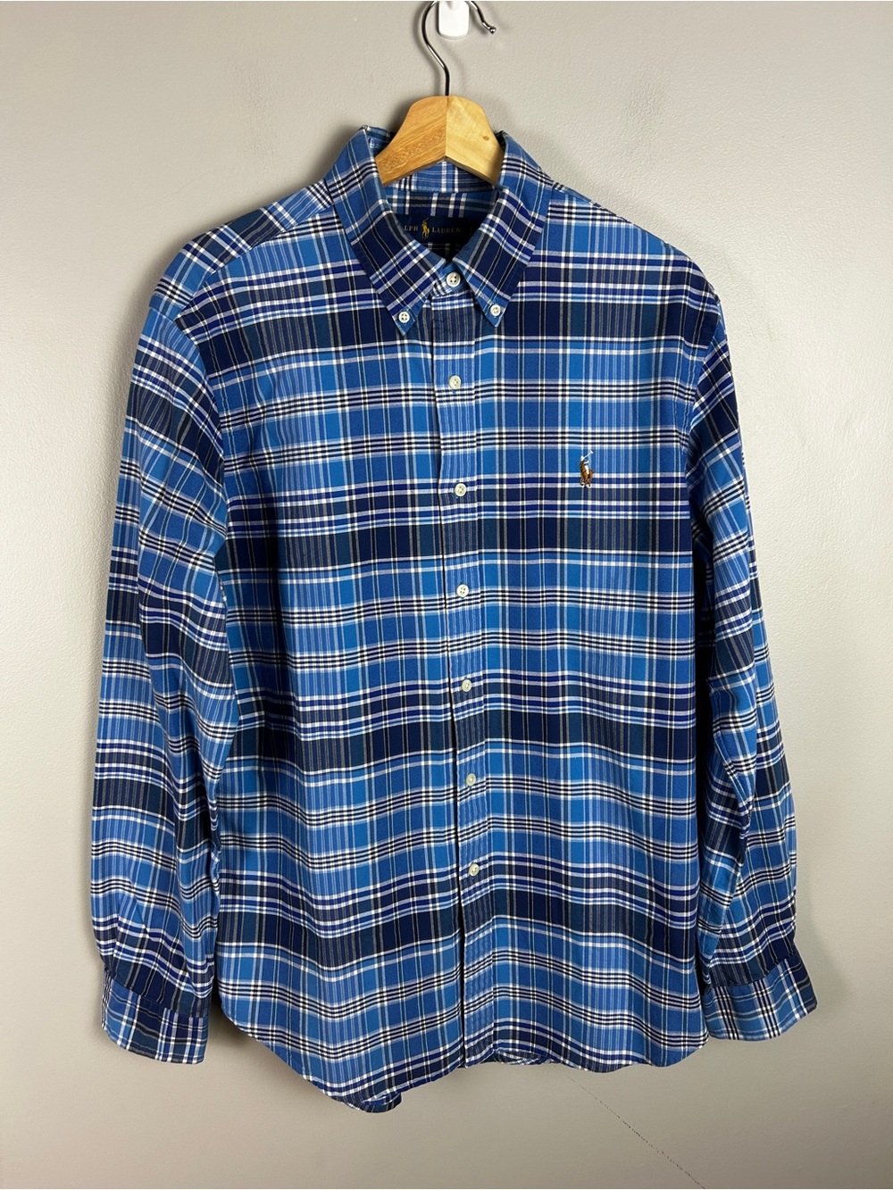 RALPH LAUREN Blue Label Plaid Checked ButtonDown Shirt Men's Large Preppy Office